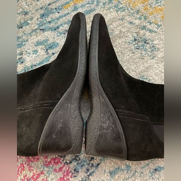 Aquatalia Black Suede Leather Mid-Calf Side Zip Wedge Boots Size 7.5 - Picture 6 of 9